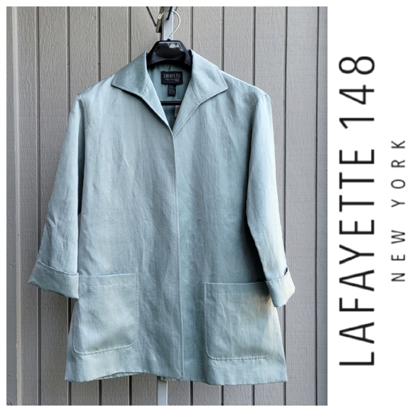 Lafayette 148 New York Jackets & Blazers - Ladies Silk Blazer Open Front ~flaw~ Seafoam Green Satin NEW Lafayette 148 NY
